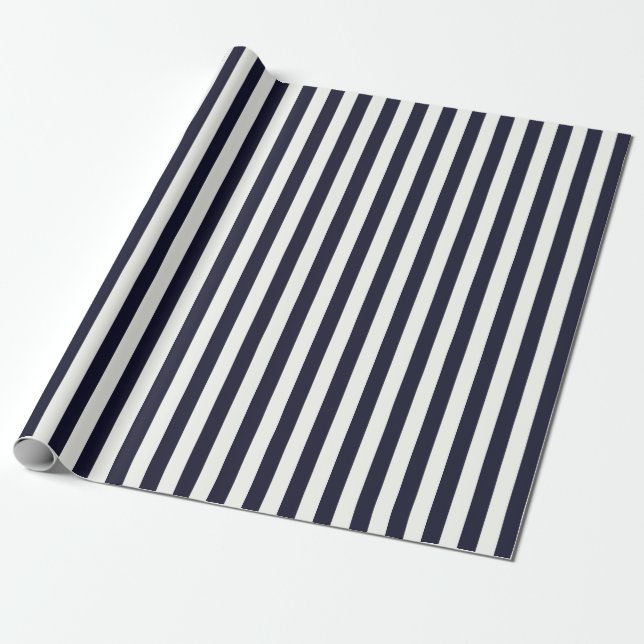 Navy Blue and White Stripe Gift Wrapping Paper (Unrolled)