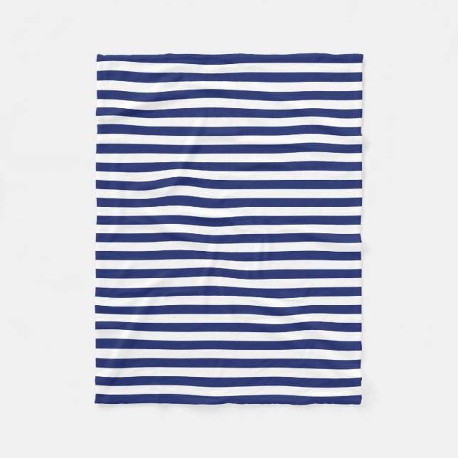 Navy Blue and White Stripe Pattern Fleece Blanket (Front)