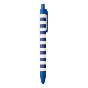 Navy Blue and White Stripe Pattern Ink Pen