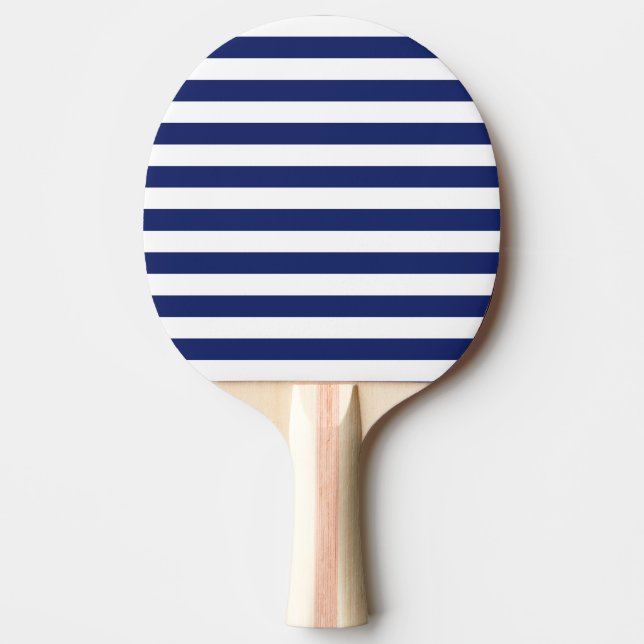 Navy Blue and White Stripe Pattern Ping Pong Paddle (Front)