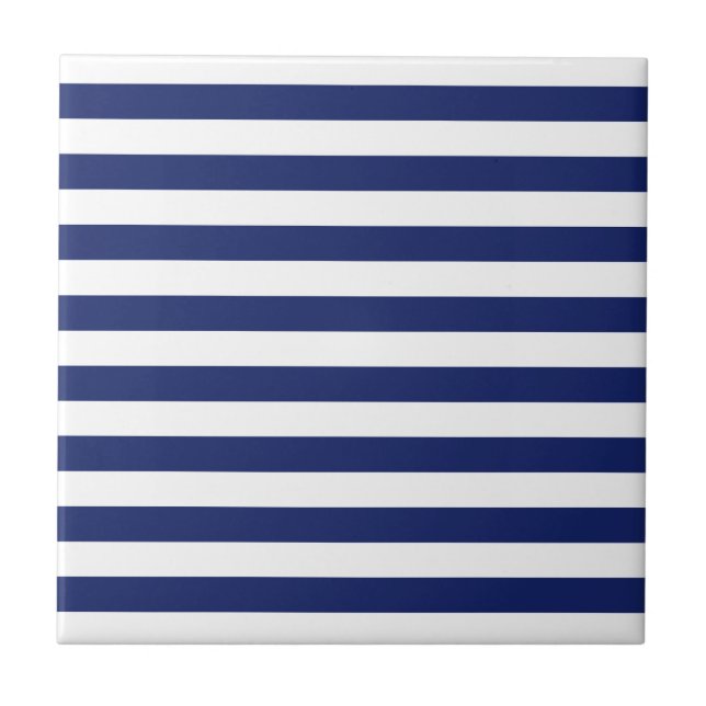 Navy Blue and White Stripe Pattern Tile (Front)
