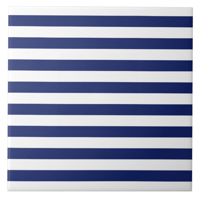Navy Blue and White Stripe Pattern Tile (Front)