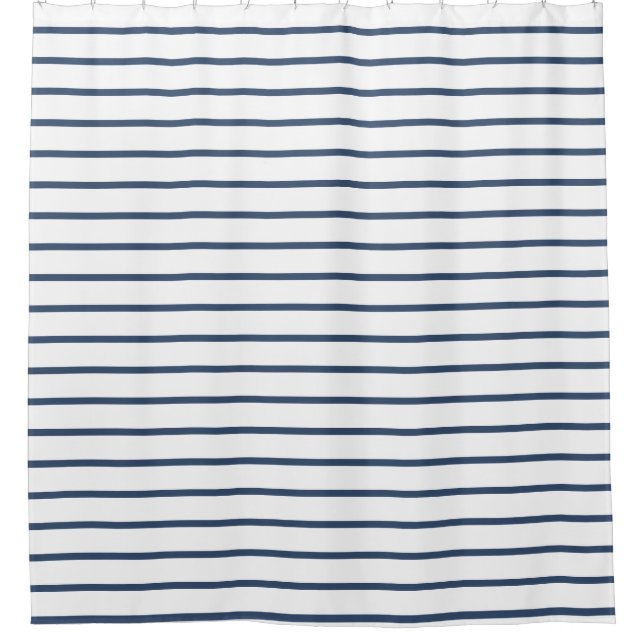 Navy Blue and White Stripe Shower Curtain (Front)