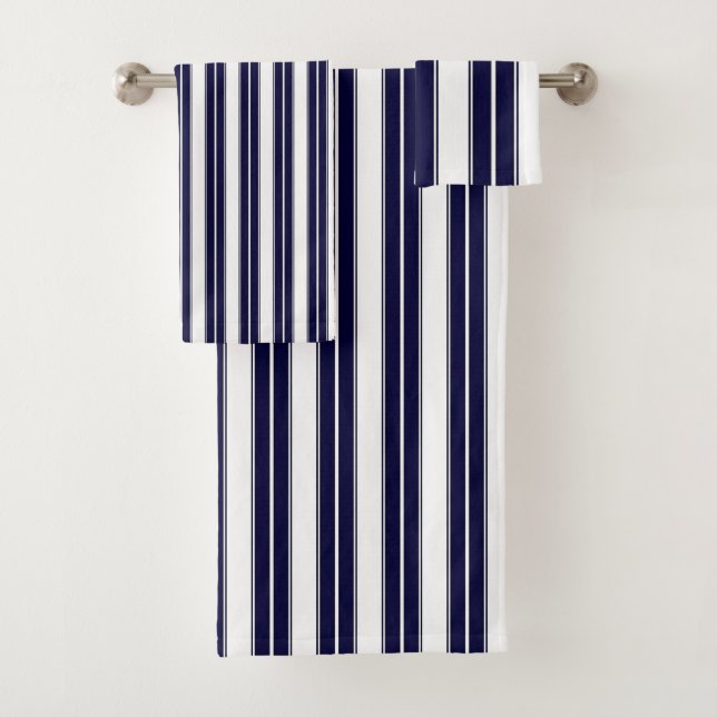 Navy Blue and White Striped Bath Towel Set (Insitu)