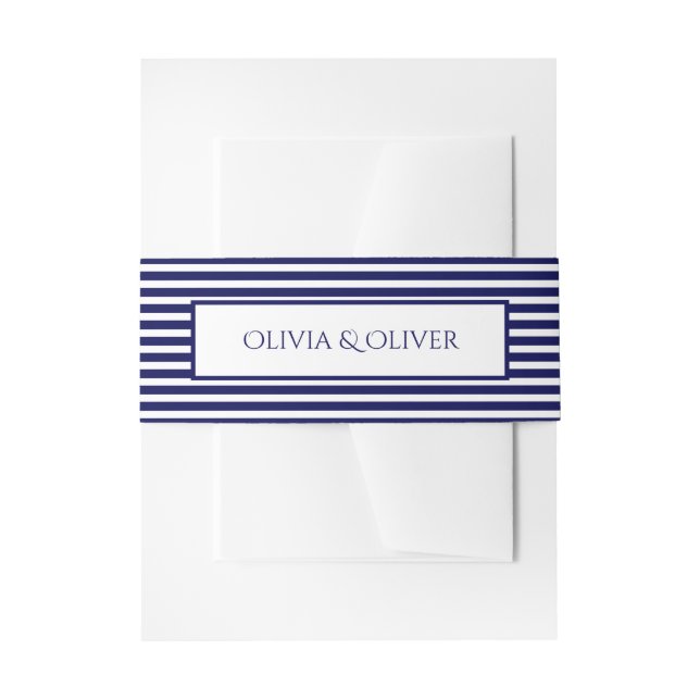 Navy Blue and White Striped - Belly Band Invitation Belly Band (Front Example)