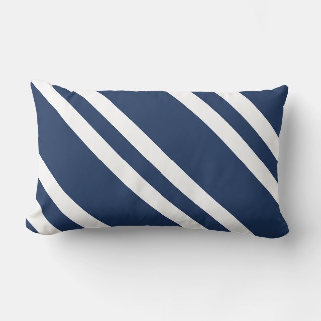 Navy Blue and White Striped Lumbar Cushion (Front)