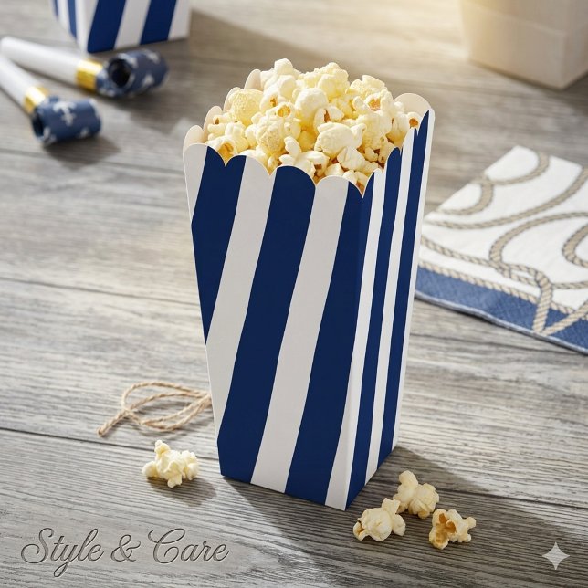 Navy Blue and White Striped Pattern Popcorn Favour Box (Navy Blue and White Striped Pattern Popcorn Favor Boxes)