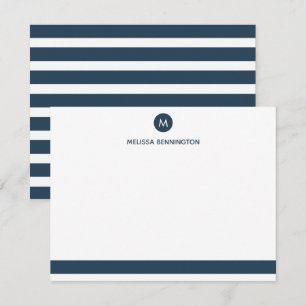 Navy Blue and White Striped Personalised Monogram Card