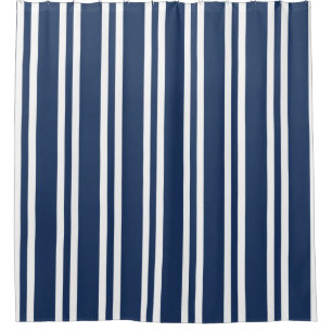 Navy Blue and White Striped Shower Curtain