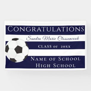 Navy Blue and White Striped Soccer graduate Banner