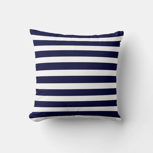 Navy Blue and White Striped Throw Pillow (Front)