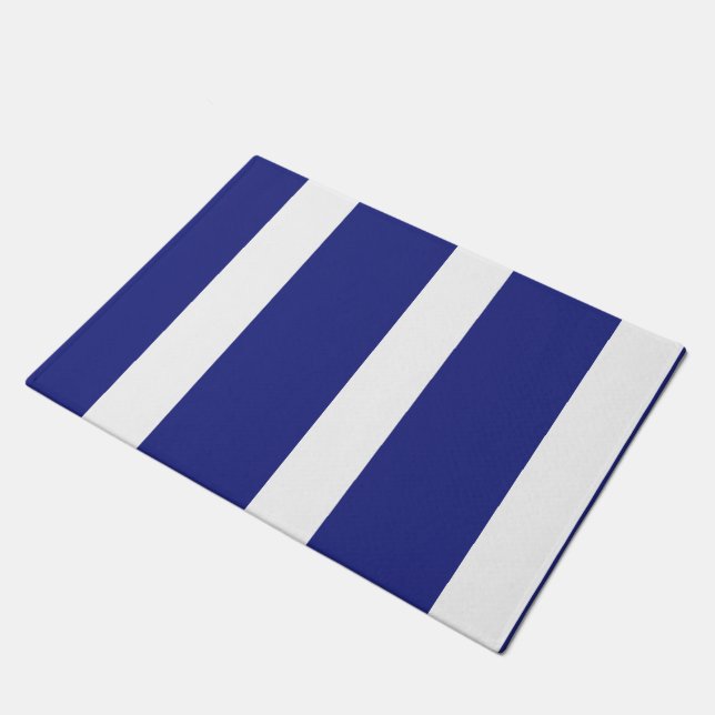 Navy blue and white stripes doormat (Angled)