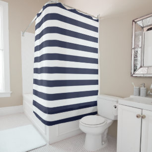 Navy Blue and White Stripes   Editable Colours Shower Curtain
