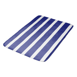 Navy blue and white stripes pattern bath mat