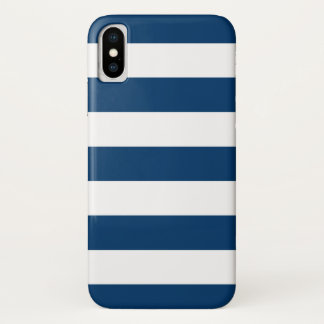 Navy Blue and White Stripes Pattern iPhone X Case