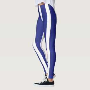 Navy blue and white stripes pattern leggings