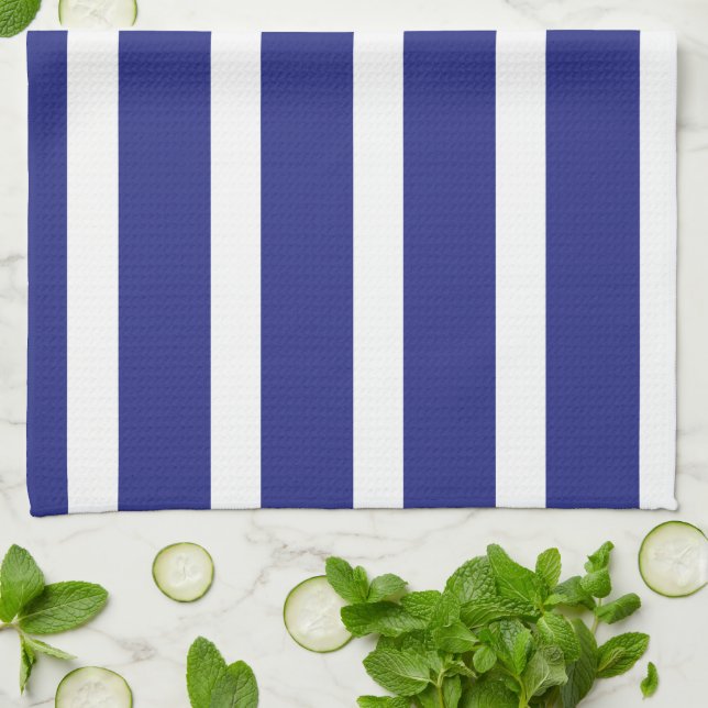 Navy blue and white stripes pattern tea towel (Folded)