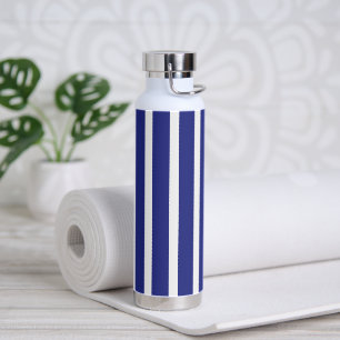 Navy blue and white stripes pattern water bottle