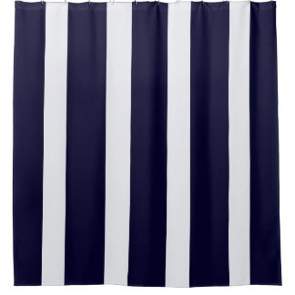 Navy Blue And White Stripes Shower Curtain