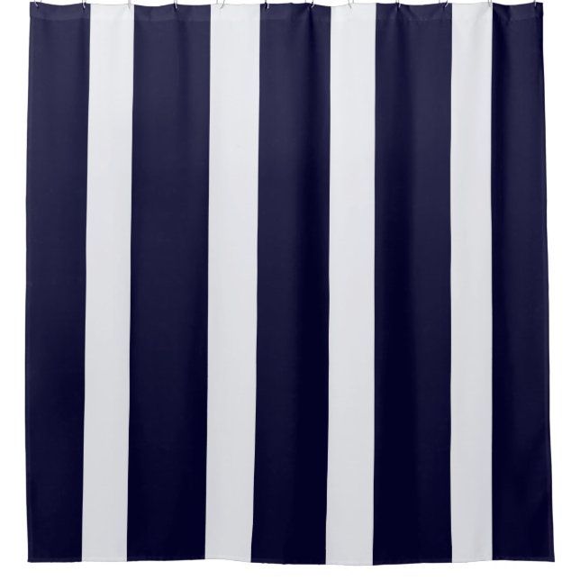 Navy Blue And White Stripes Shower Curtain (Front)