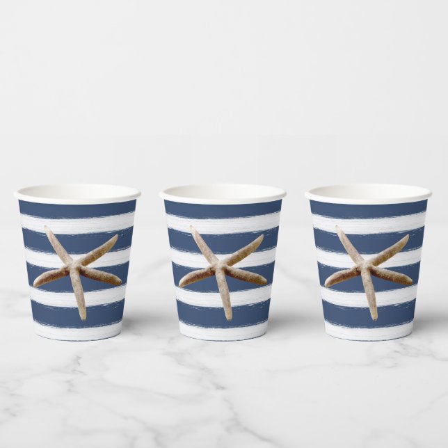 Navy Blue and White Stripes Starfish Paper Cups (Multi)