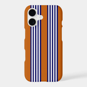 Navy blue and white stripes with burnt orange