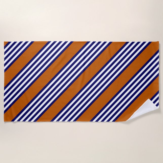 Navy blue and white stripes with burnt orange beach towel (Front)