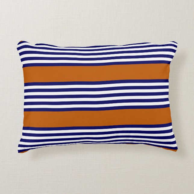 Navy blue and white stripes with burnt orange decorative cushion (Front)