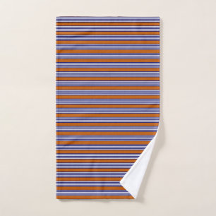 Navy blue and white stripes with burnt orange hand towel