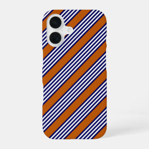 Navy blue and white stripes with burnt orange iPhone 16 case
