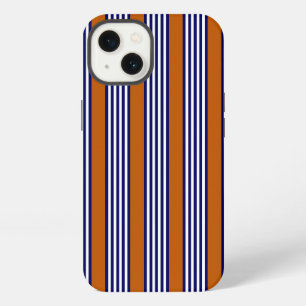 Navy blue and white stripes with burnt orange iPhone 13 case