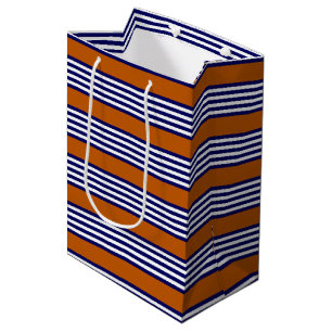 Navy blue and white stripes with burnt orange medium gift bag