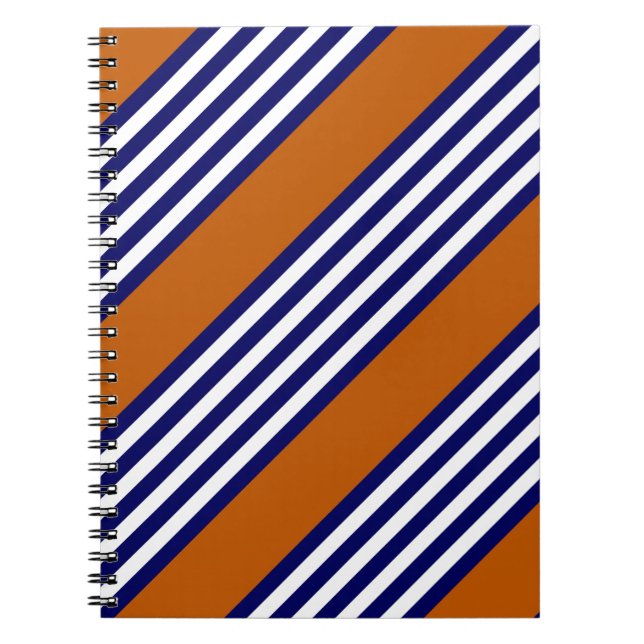 Navy blue and white stripes with burnt orange notebook (Front)