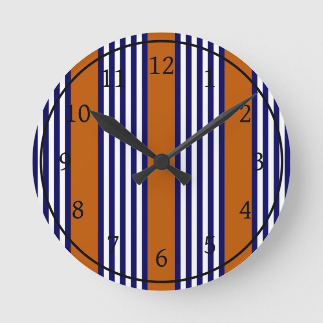 Navy blue and white stripes with burnt orange round clock (Front)
