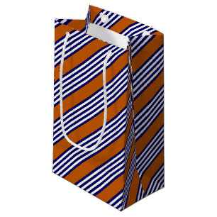 Navy blue and white stripes with burnt orange small gift bag