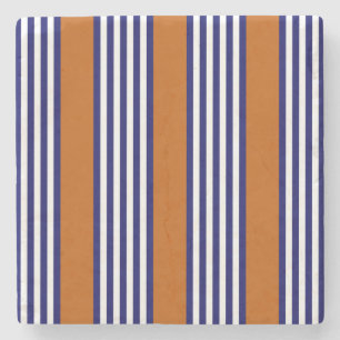 Navy blue and white stripes with burnt orange stone coaster