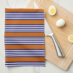 Navy blue and white stripes with burnt orange tea towel