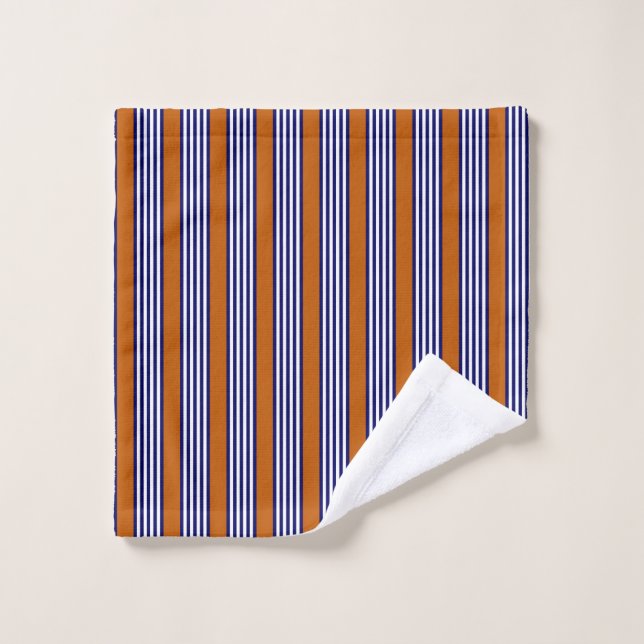 Navy blue and white stripes with burnt orange wash cloth (Wash Cloth)