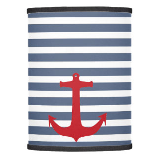Navy Blue and White Stripes with Red Anchor Lamp