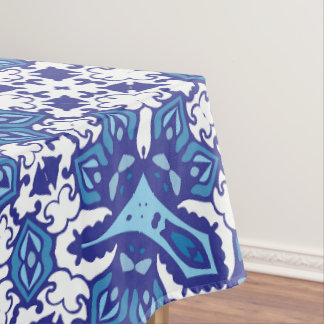 Navy blue and white tablecloth home decor