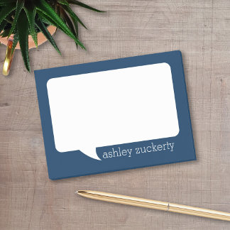 Navy Blue and White Talk Bubble Personalised Name Post-it Notes