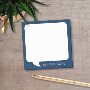 Navy Blue and White Talk Bubble Personalised Name Post-it Notes