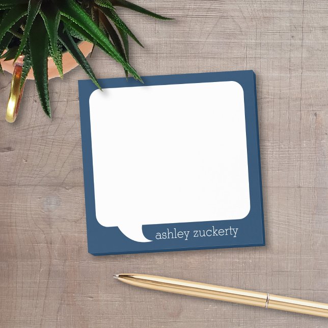 Navy Blue and White Talk Bubble Personalised Name Post-it Notes (Talk Bubble Post-It Note personalized with your name. Available in several colors. )