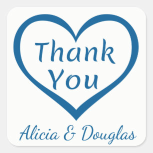 Navy Blue And White Thank You Heart Love - Wedding Square Sticker