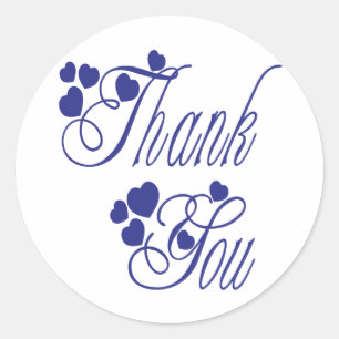Navy Blue And White Thank You Love Hearts Wedding Classic Round Sticker