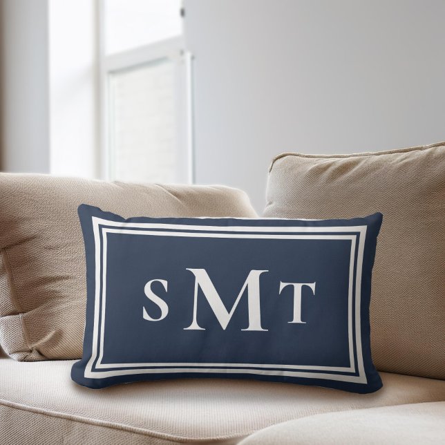 Navy Blue and White Three Letter Monogram Lumbar Cushion (Creator Uploaded)