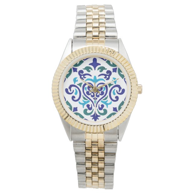 navy blue and white tile pattern watch (Front)