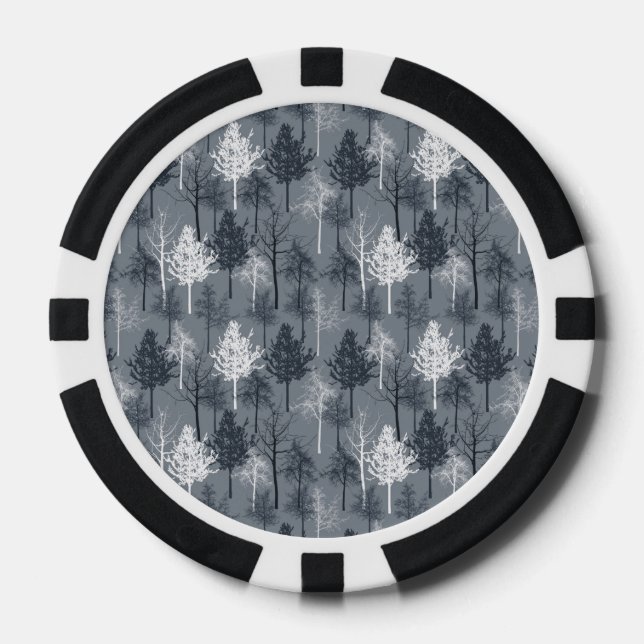 Navy Blue and White Trees Poker Chips (Front)