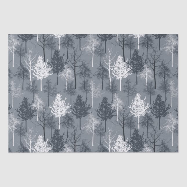 Navy Blue and White Trees Tissue Paper (Front)