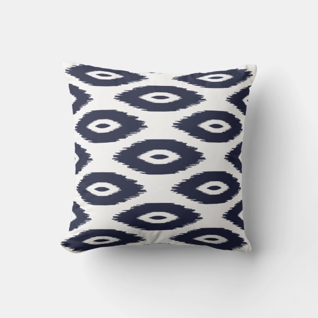 Navy Blue and White Tribal Ikat Dots Cushion (Front)